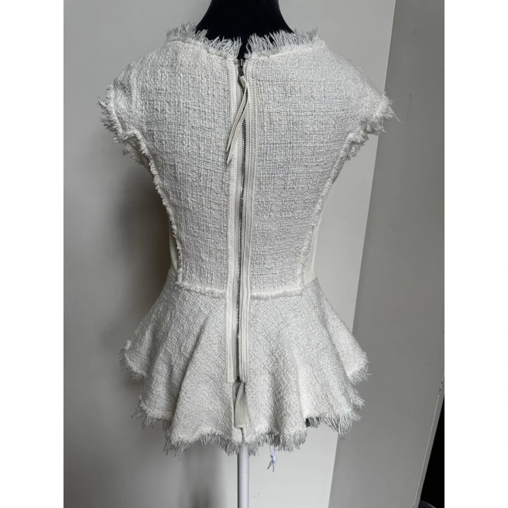 Rebecca Taylor Blouse 4 Tweed Leather‎ Peplum Coquette Old Money Luxury $350 - Picture 13 of 16